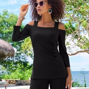 Boston Proper Black Cold Shoulder Top